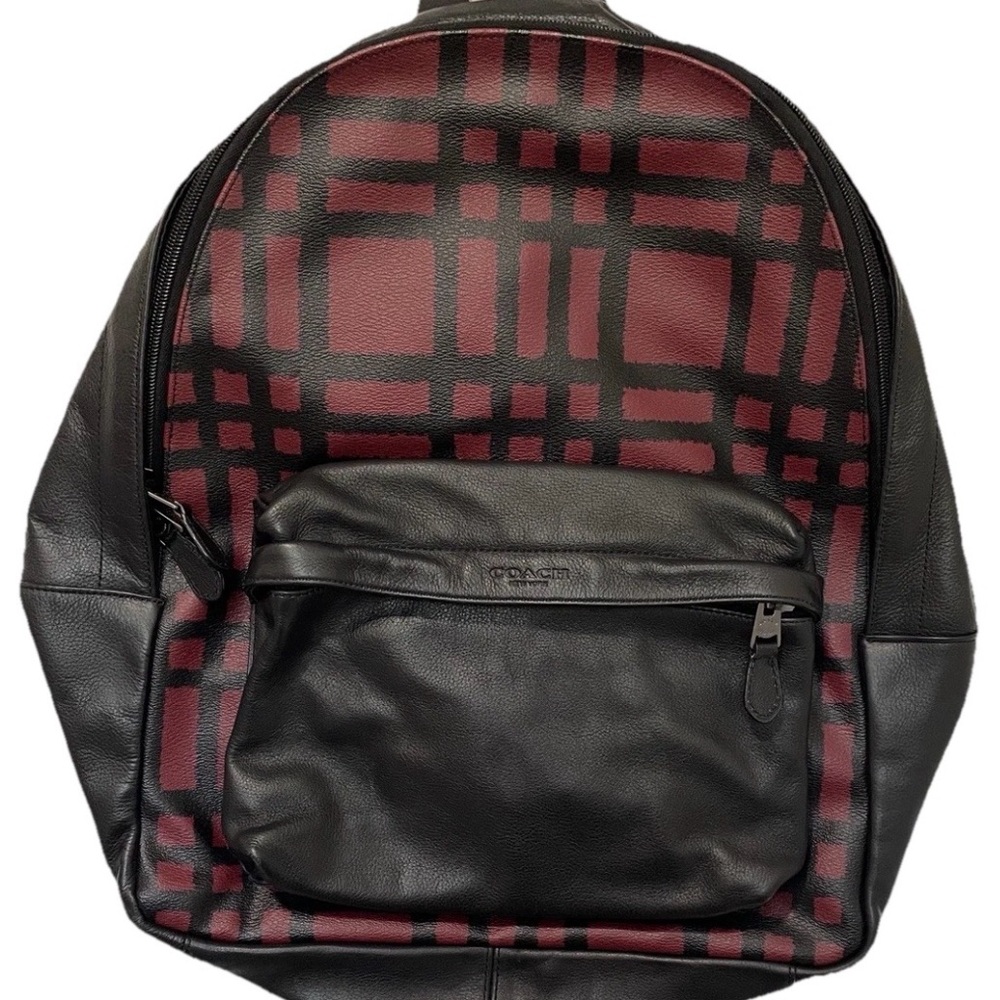 COACH Men’s Charles Plaid LEATHER BACKPACK Like New - Picture 5 of 13
